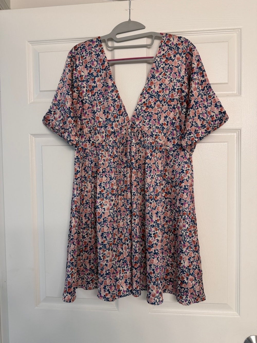 Lulus Express Yourself Blush Pink Floral Print Satin Babydoll Dress - Size S